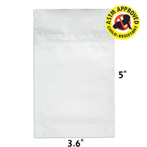 Mylar Bag DymaPak Child Resistant White 1/8 Oz - Opaque - 3.5 Grams (100, 500, or 1,000 Count)