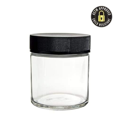 3oz Glass Child Resistant Screw Cap Jars Black Lid (150 Count)