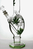12" leaf printed oval shape glass water bong
