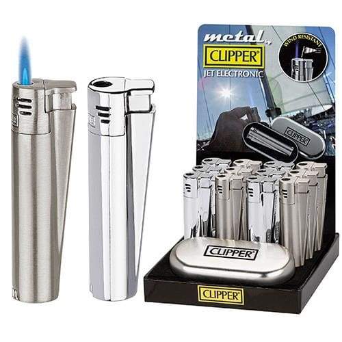 Clipper Full Metal Jet Lighter Silver W/ Case (12 Count)